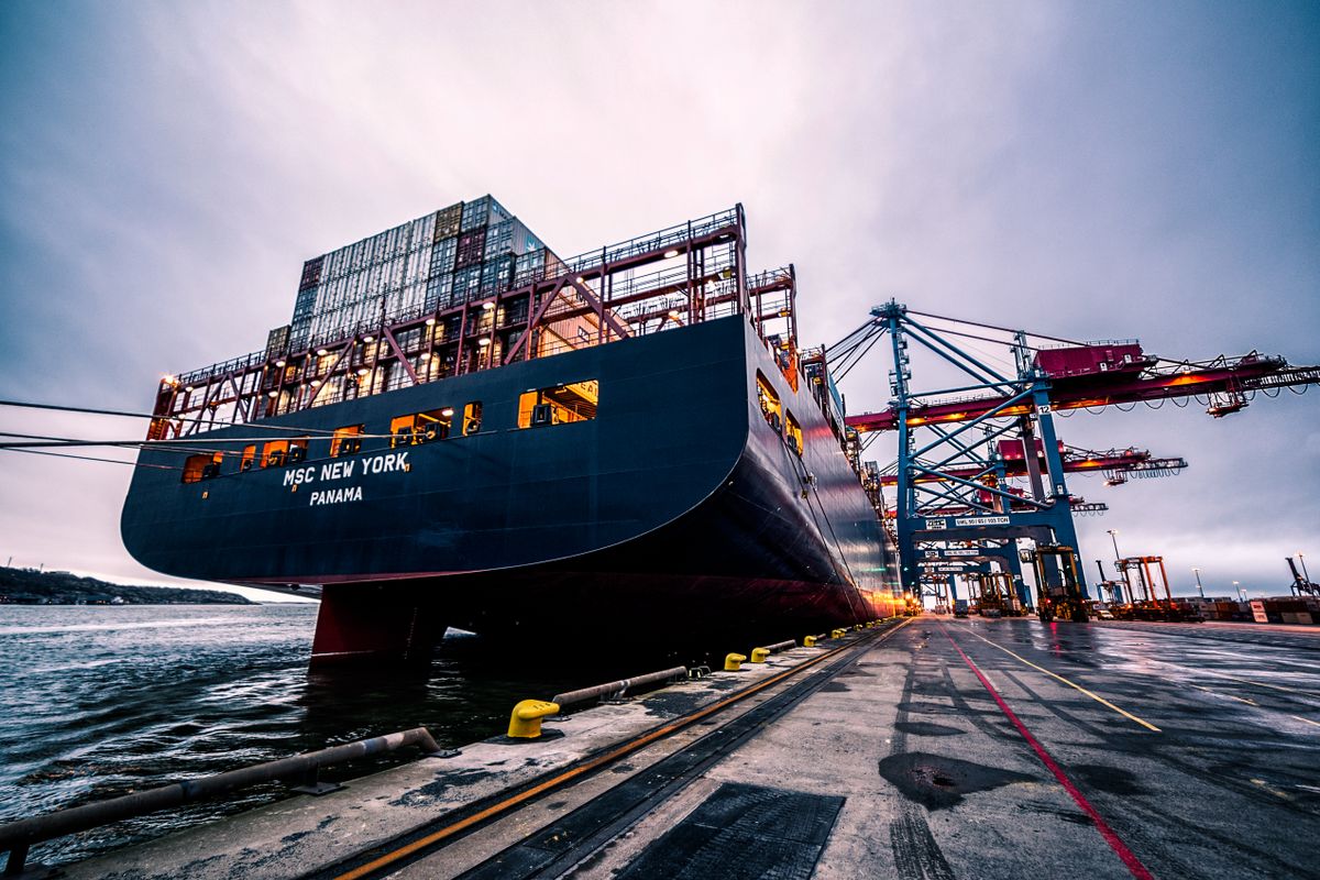 Cargo ship at sea